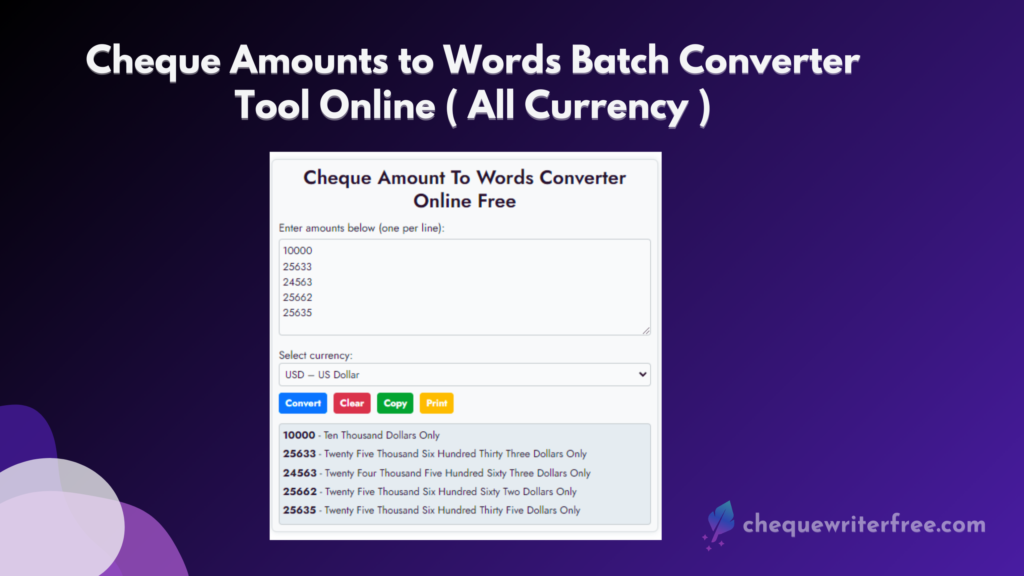 Cheque Amounts to Words Batch Converter